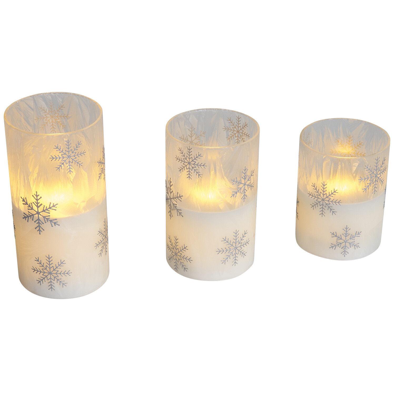 Set of 3 Snowflake LED Candles White Image 5