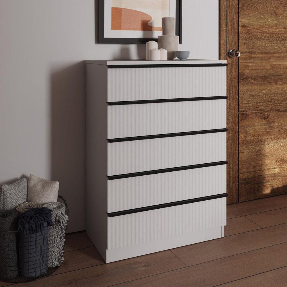 FWStyle Lania 5 Drawer White Scalloped Ripple Effect Chest of Drawers Image 5