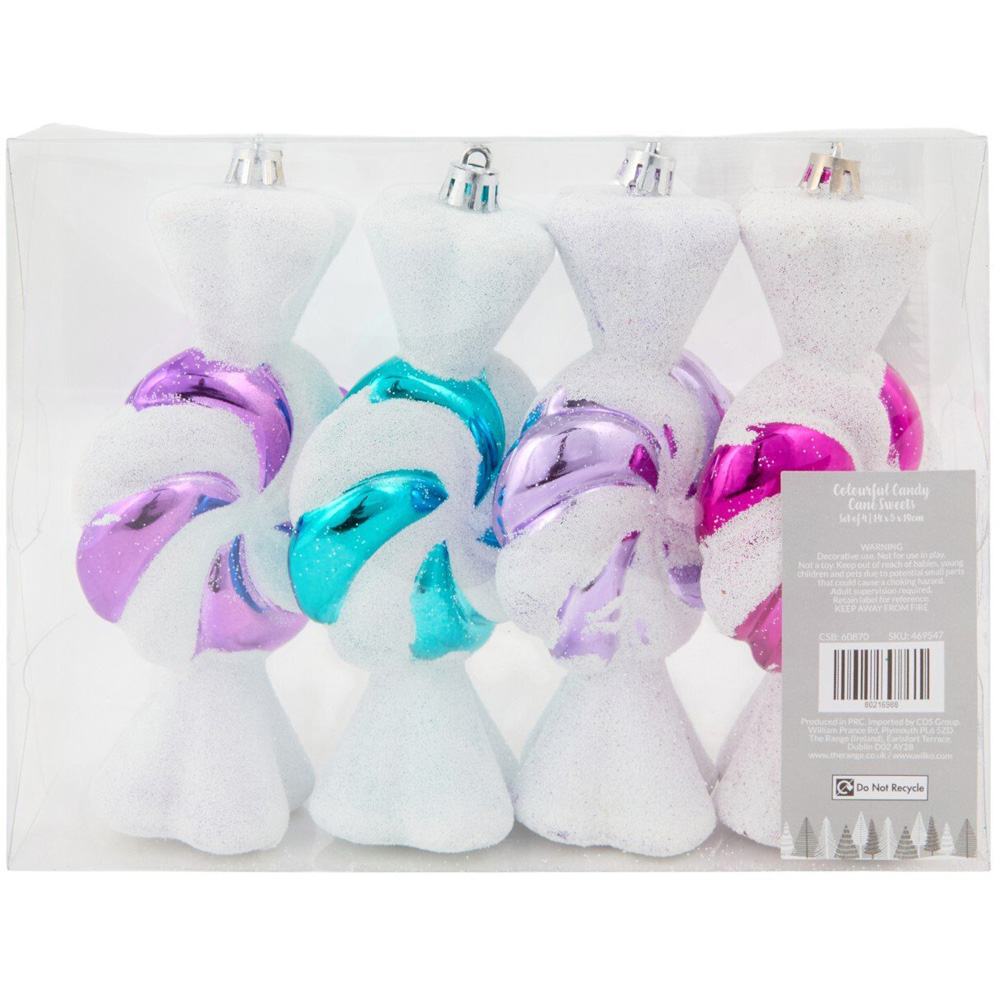 Set of 4 Colourful Candy Cane Sweets Baubles White Image 4