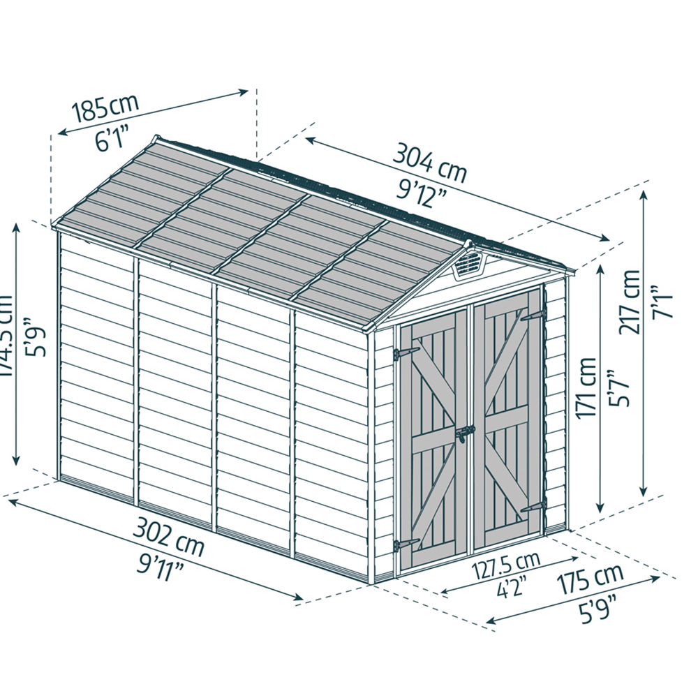 Palram Canopia SkyLight 6 x 10ft Double Door Tan Shed Image 3