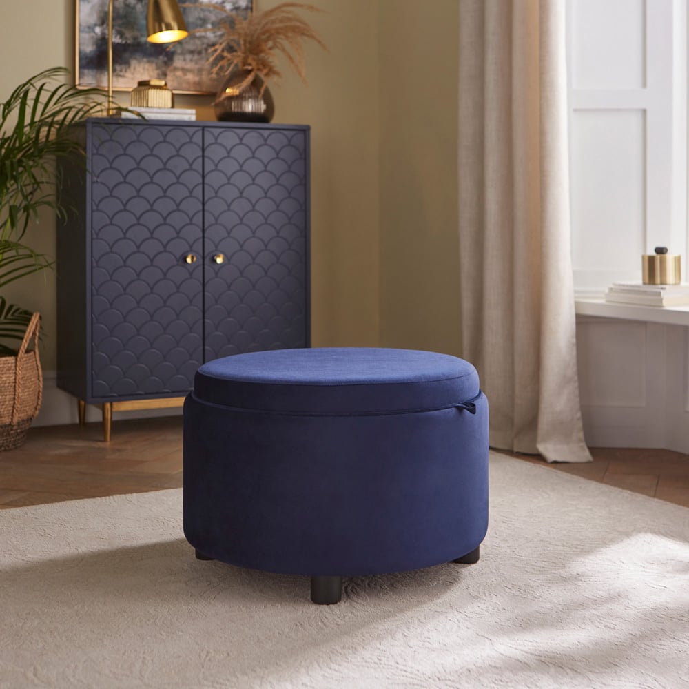 GFW Leylani Midnight Blue Tray Table Storage Stool Image 6