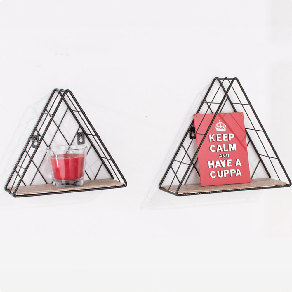 Core Products Loft Black Metal Wood Effect Triangle Display Wall Shelf Set of 2 Image 2