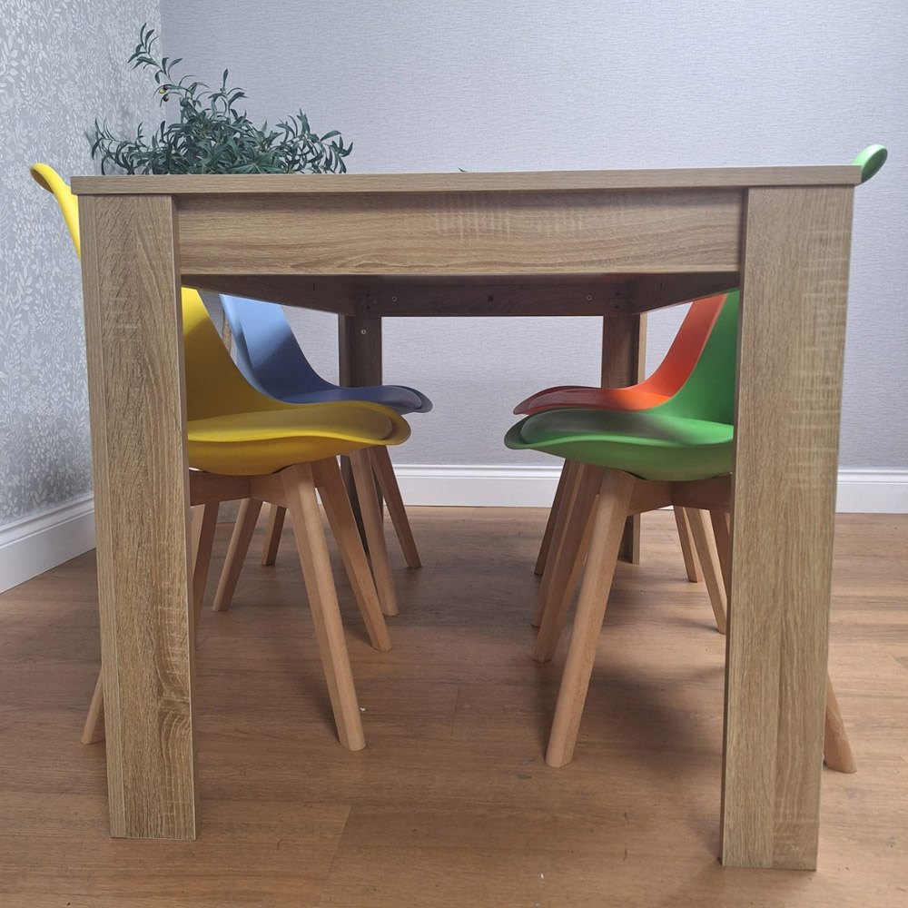 Portland 4 Seater Plastic and Leather Dining Set Oak Effect and Colourful Image 6