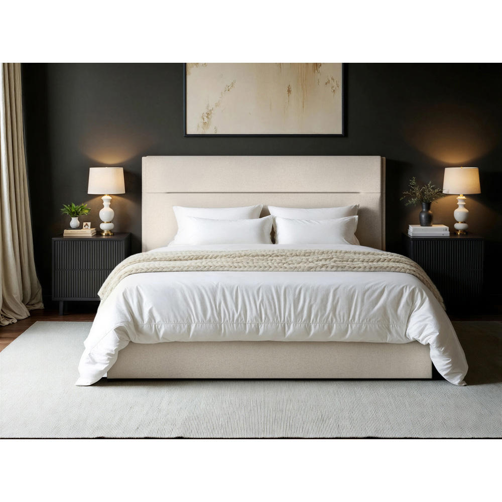 SOLACE+CO Nela Double Cream Woven Fabric Ottoman Bed with Padded Headboard Image 5