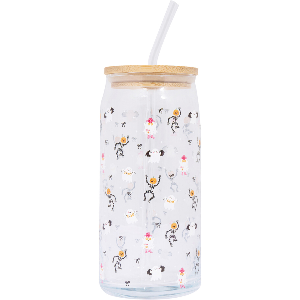 Autumn or Halloween Glass Drinking Jar with Straw Image 6