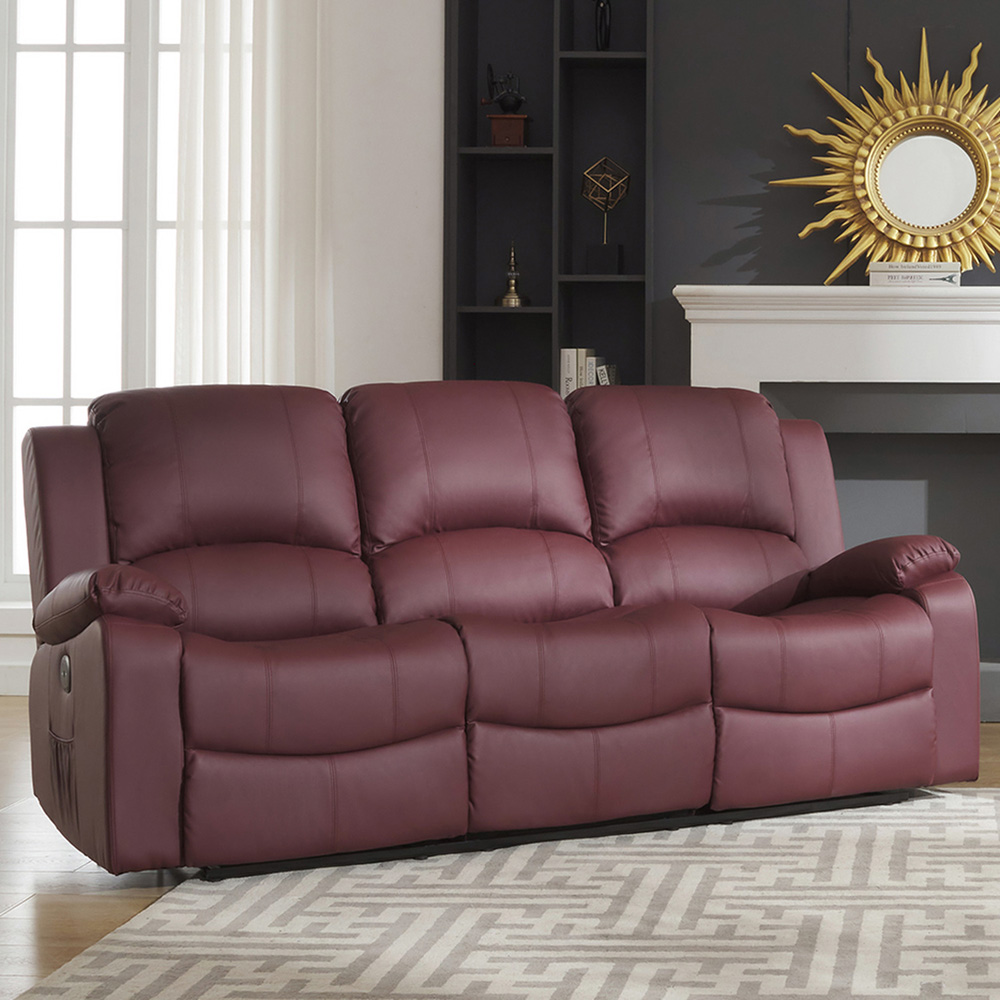 Glendale 3 Seater Burgundy Bonded Leather Electric Recliner Sofa Image 1