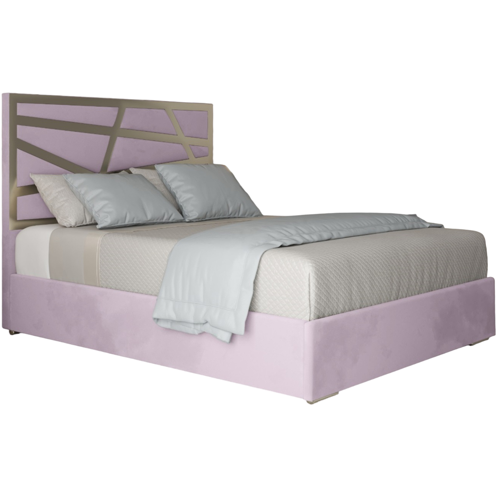 Arabella Pink Super King Size Velvet Upholstered Metal Bed Frame with Panelled Headboard Image 2