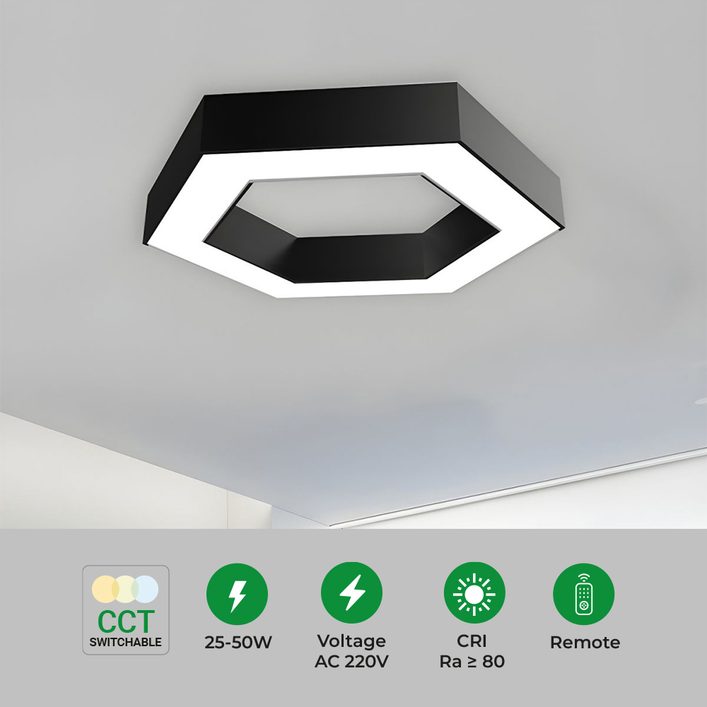 ENER-J HexaGlow 25–50W CCT Adjustable Black Hollow Hexagon LED Light Image 8