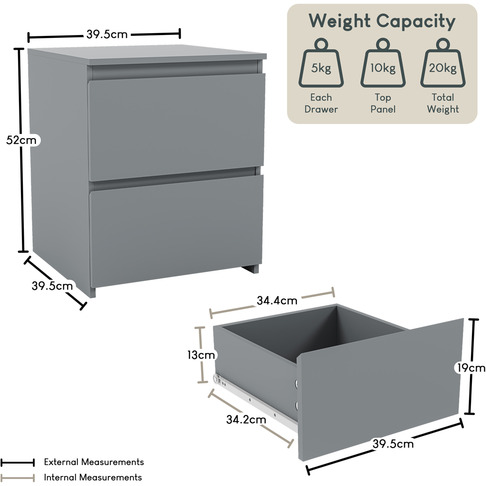 VIDA DESIGNS Denver 2 Drawer Grey Large Bedside Cabinet Set of 2 Image 7
