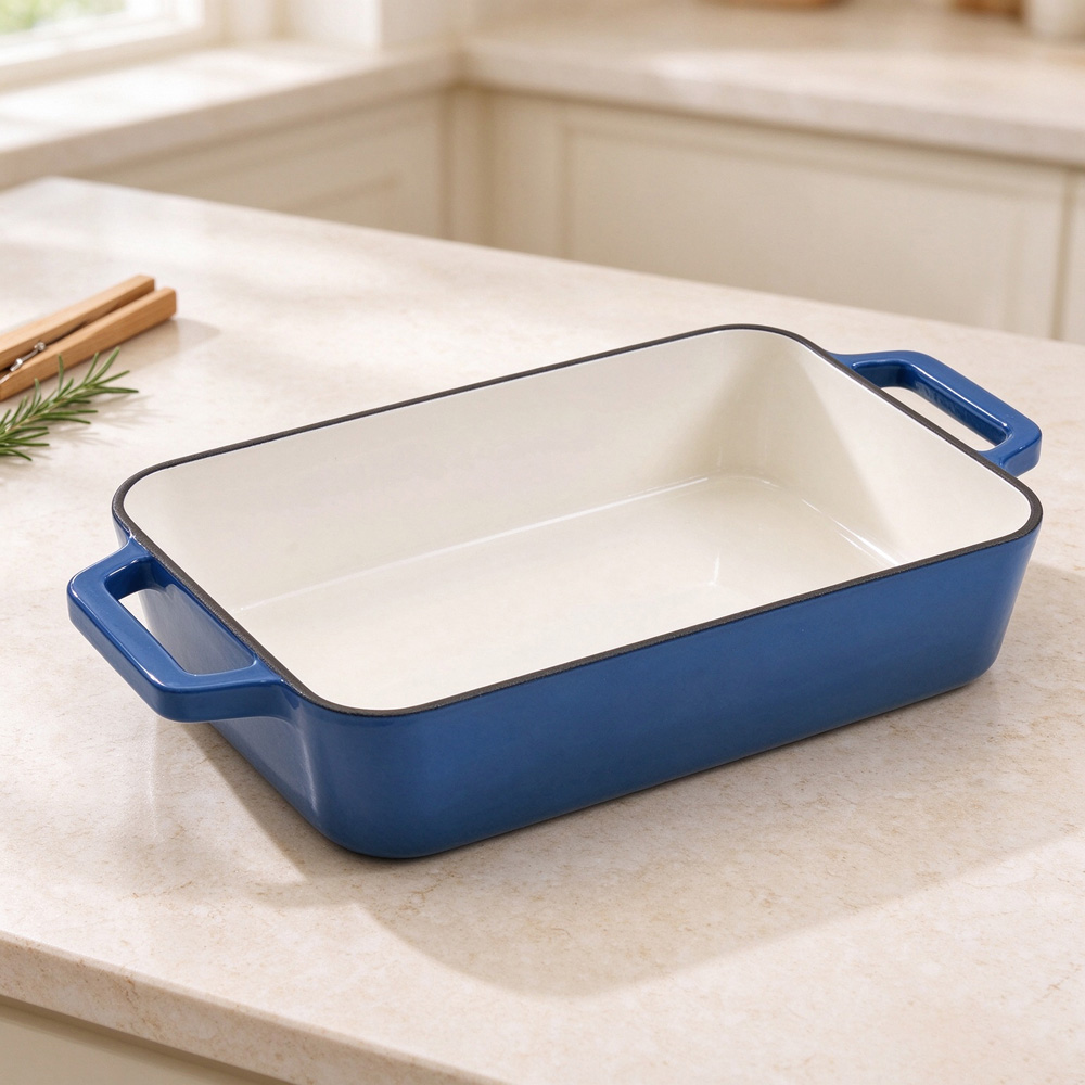 Living and Home 3.2L Blue Enamelled Cast Iron Rectangular Baking Dish Image 7