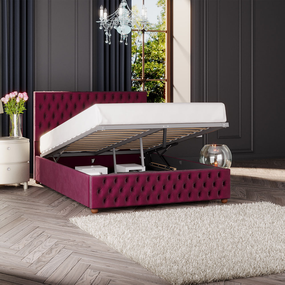 Laurence Llewelyn-Bowen Seren Super King Size Berry Plush Velvet Ottoman Bed Image 2