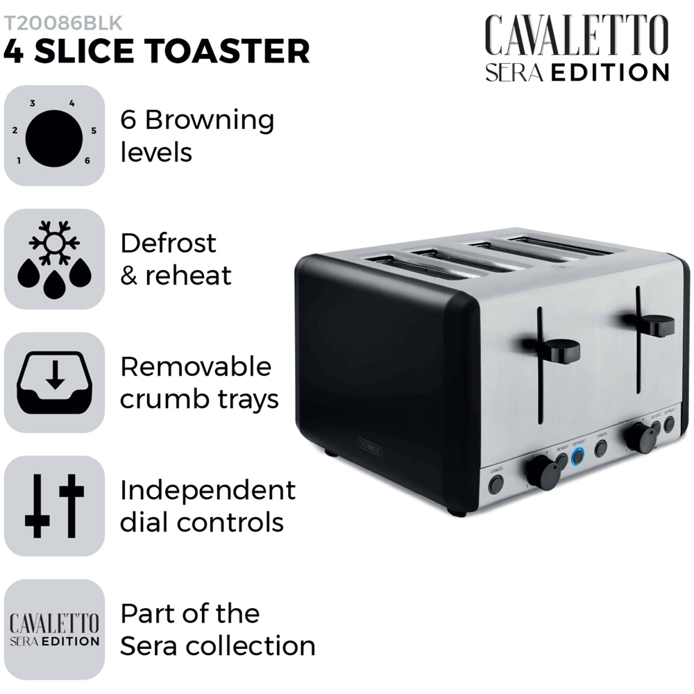 Tower Sera T20086BLK Black 4 Slice Toaster Image 3