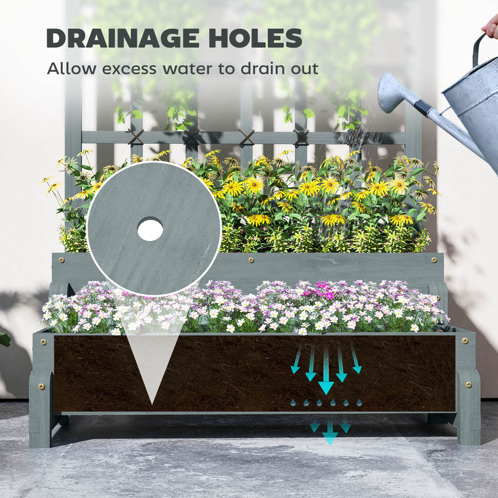 Outsunny 2 Tier Grey Wooden Raised Bed with Trellis Image 5