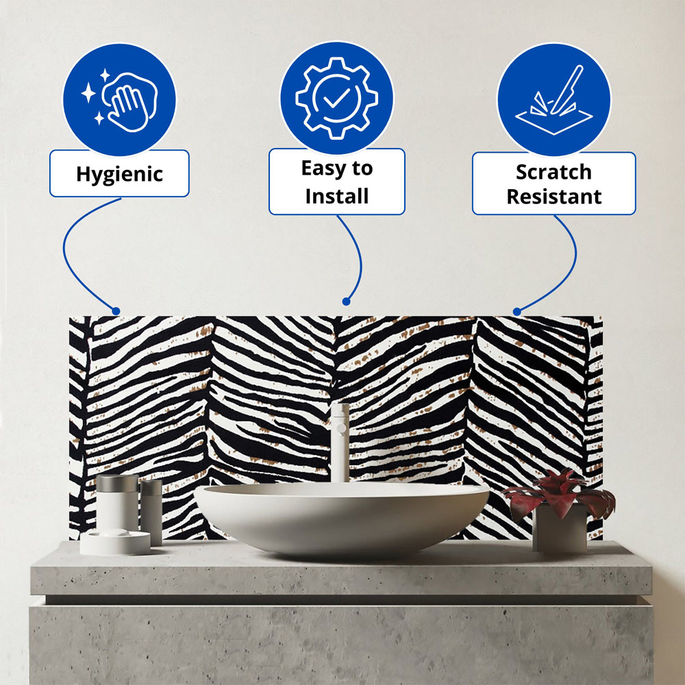 Warren Reed Designer Zebra Pattern Glass Bathroom Splashback 25 x 60cm Image 3