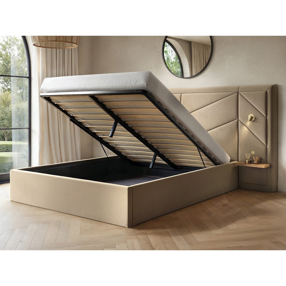 Flair Alice Double Beige Velvet Hotel Ottoman Bed with Light Image 5