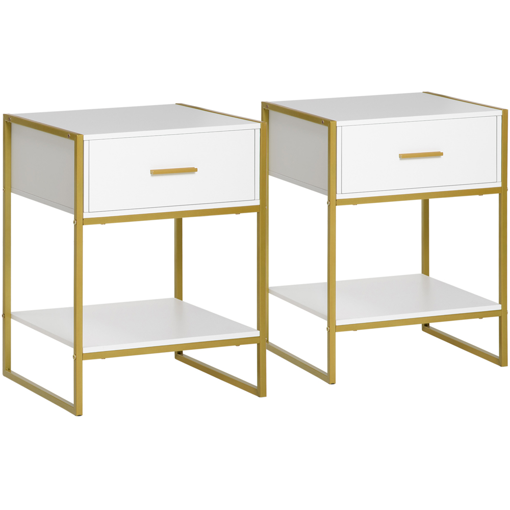 Portland Single Drawer Single Shelf White and Gold Bedside Table Set of 2 Image 2