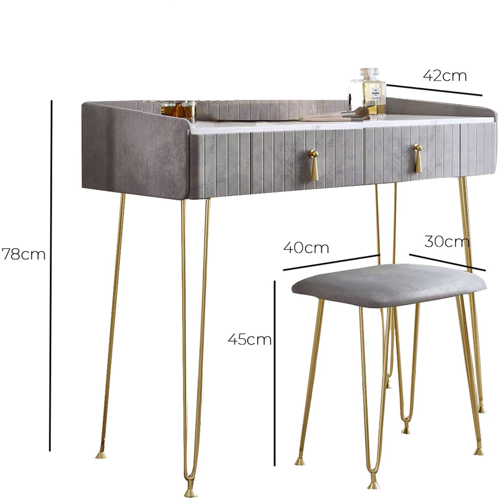 CARME Home Tokyo Glow Grey Velvet Dressing Table with Stool Set Image 7