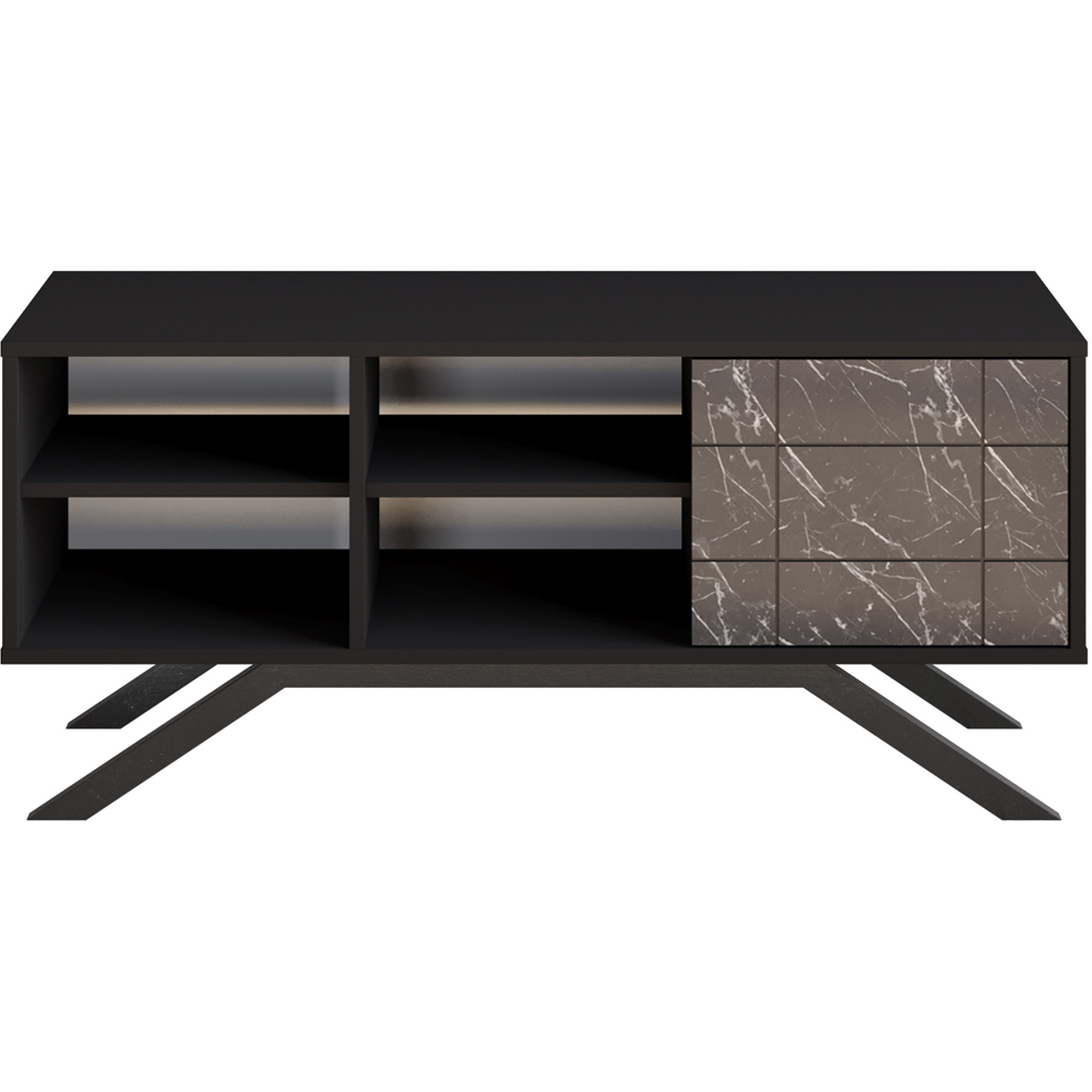 Decorotika North Single Door 4 Shelf Black Marble Effect TV Unit Image 2