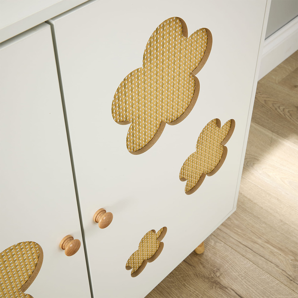 Home Source Daisy 2 Door White Cut Out Rattan Insert Kids Storage Cabinet Image 5