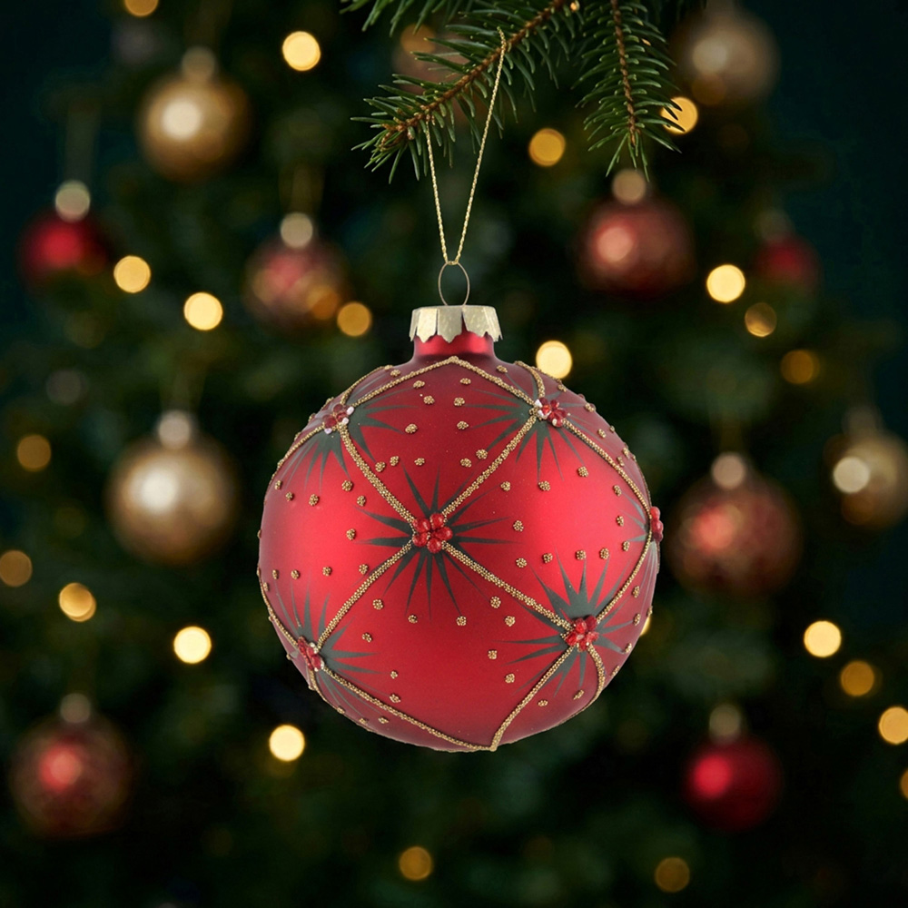 Matte Patterned Bauble Red Image 2