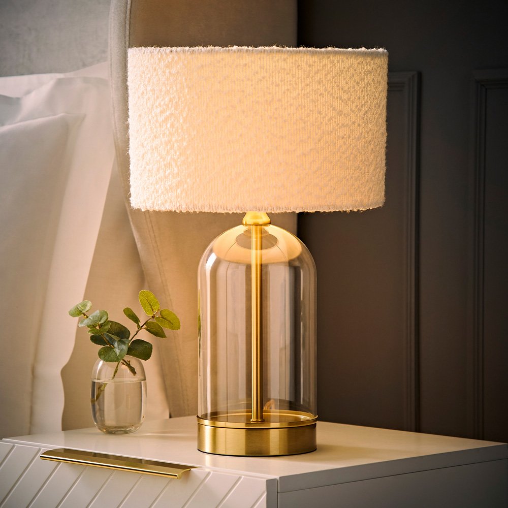 ValueLights Jessy Gold and Cream Boucle Shade Glass LED Table Lamp Image 2