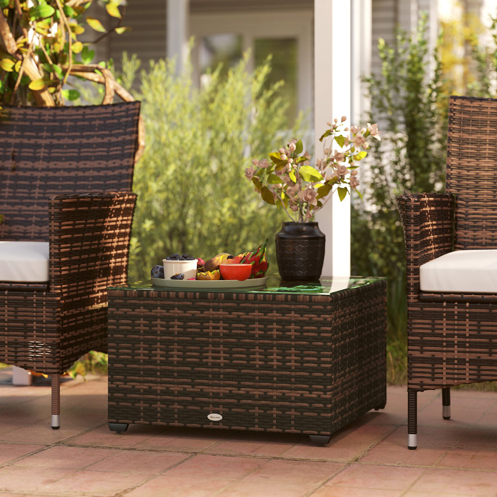 Outsunny Brown Rattan Outdoor Coffee Table Image 3