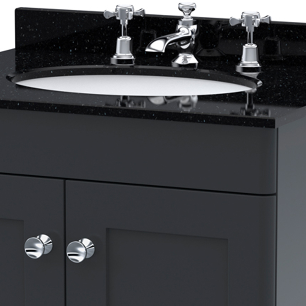 nuie Classique 2 Door Soft Black Floor Standing Unit and 3 Tap Hole Marble Basin 600mm Image 2