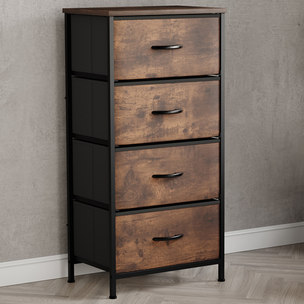 Vida Designs Chorley 4 Drawer Rustic Brown Fabric Chest of Drawer Image 1