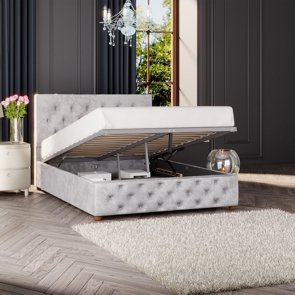 Laurence Llewelyn-Bowen Luna Super King Silver Mirazzi Velvet Ottoman Bed Image 2