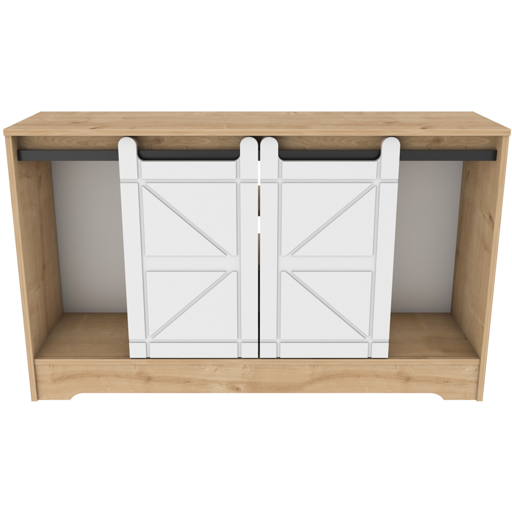 Decorotika Oak and White Barn Door TV Unit Image 3