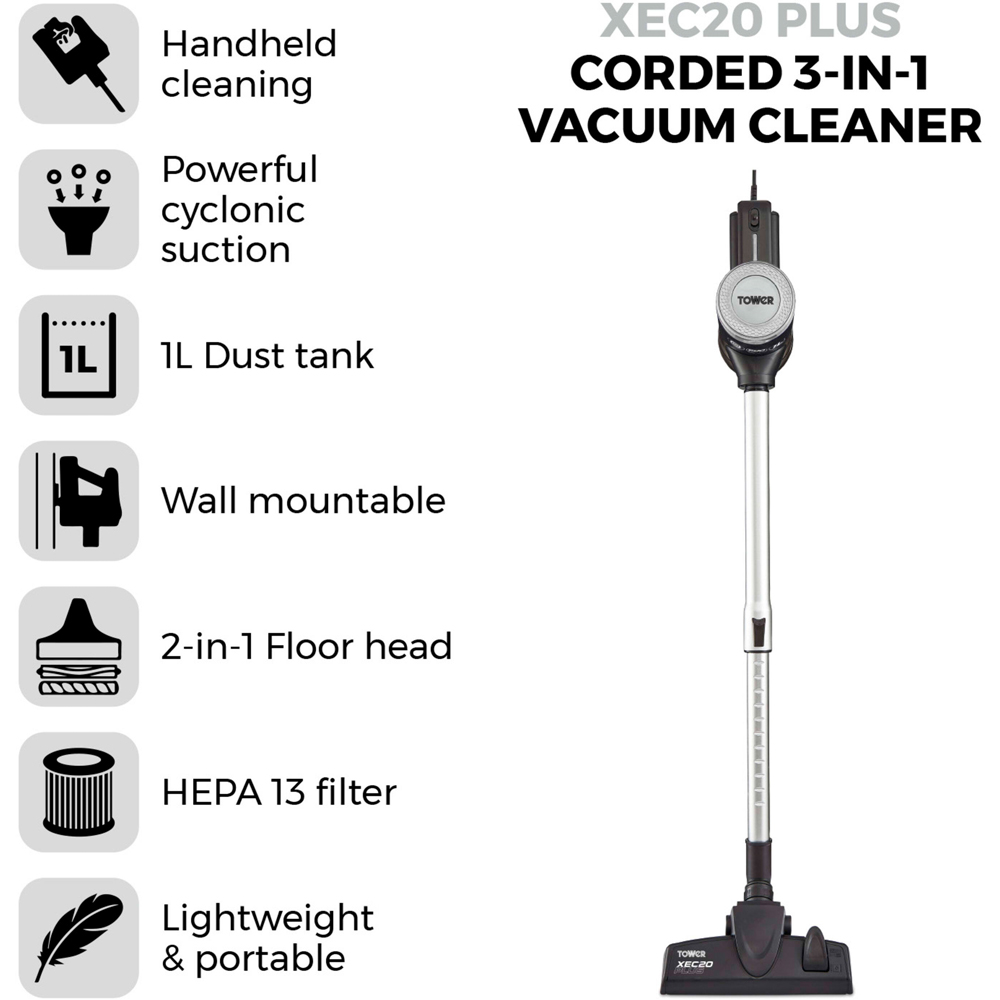 Tower XEC20 Plus 3-in-1 Platinum Corded Lightweight Vacuum Cleaner 600W Image 5