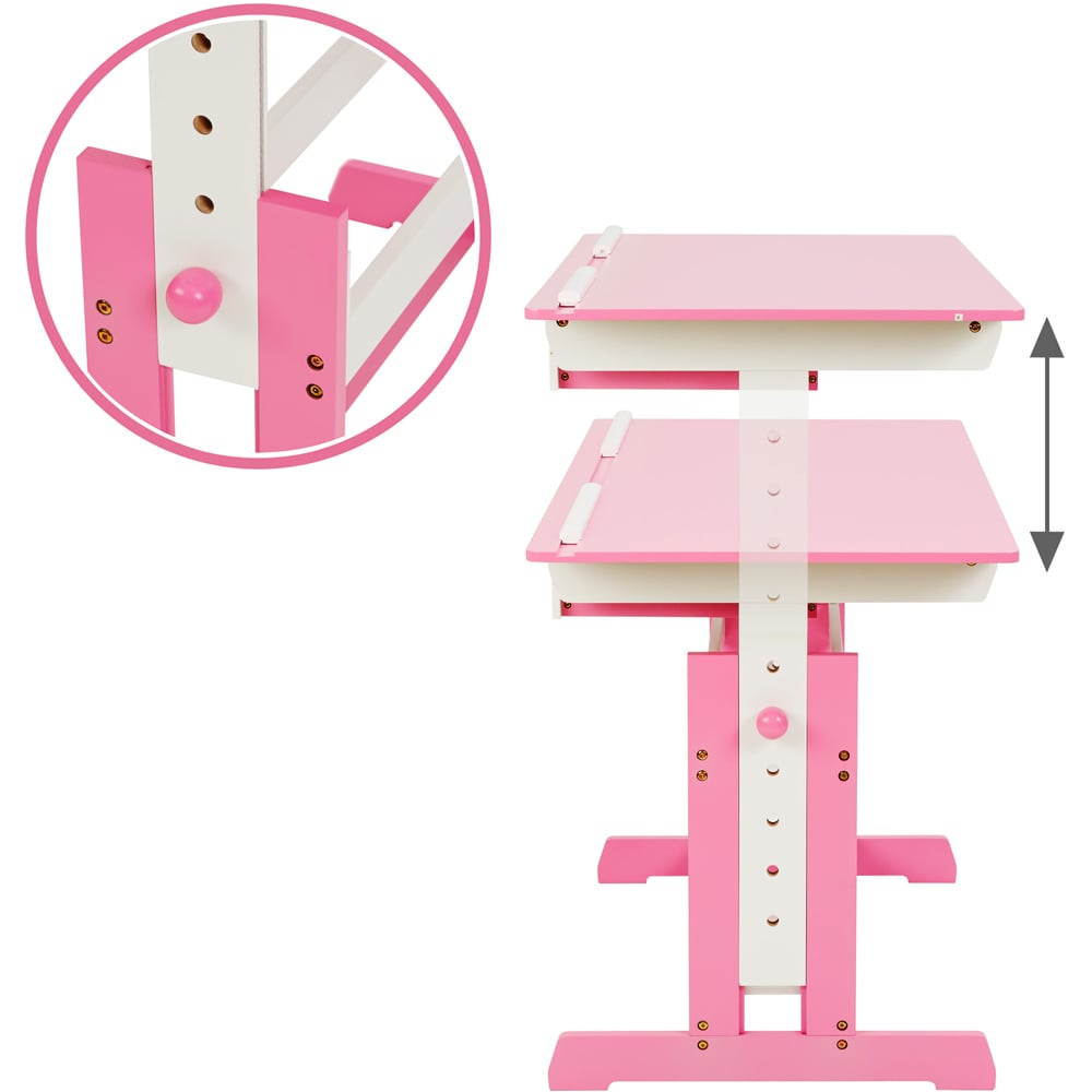 tectake Pink Wooden Writing Desk with Drawer Image 4