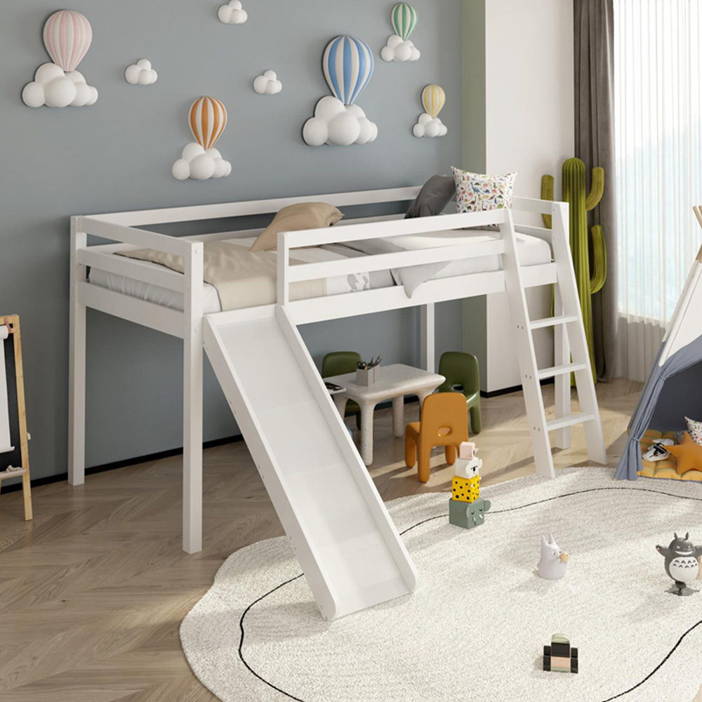 Portland White Wooden Mid Sleeper with Slide and Mattress Image 5