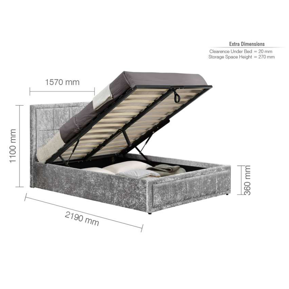 Hannover King Size Grey Ottoman Bed Frame Image 8