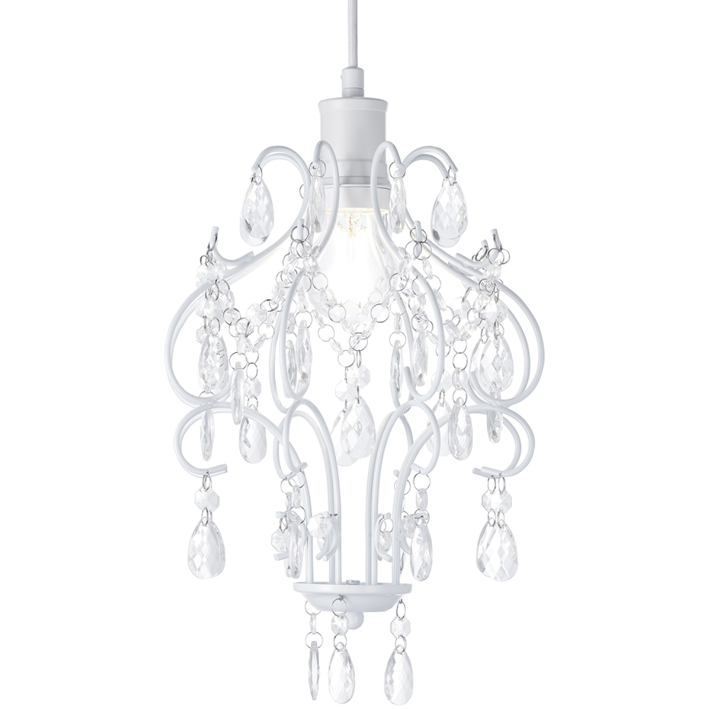 Happy Homewares Matt White Chandelier Style Pendant Shade with Clear Acrylic Droplets Image 6