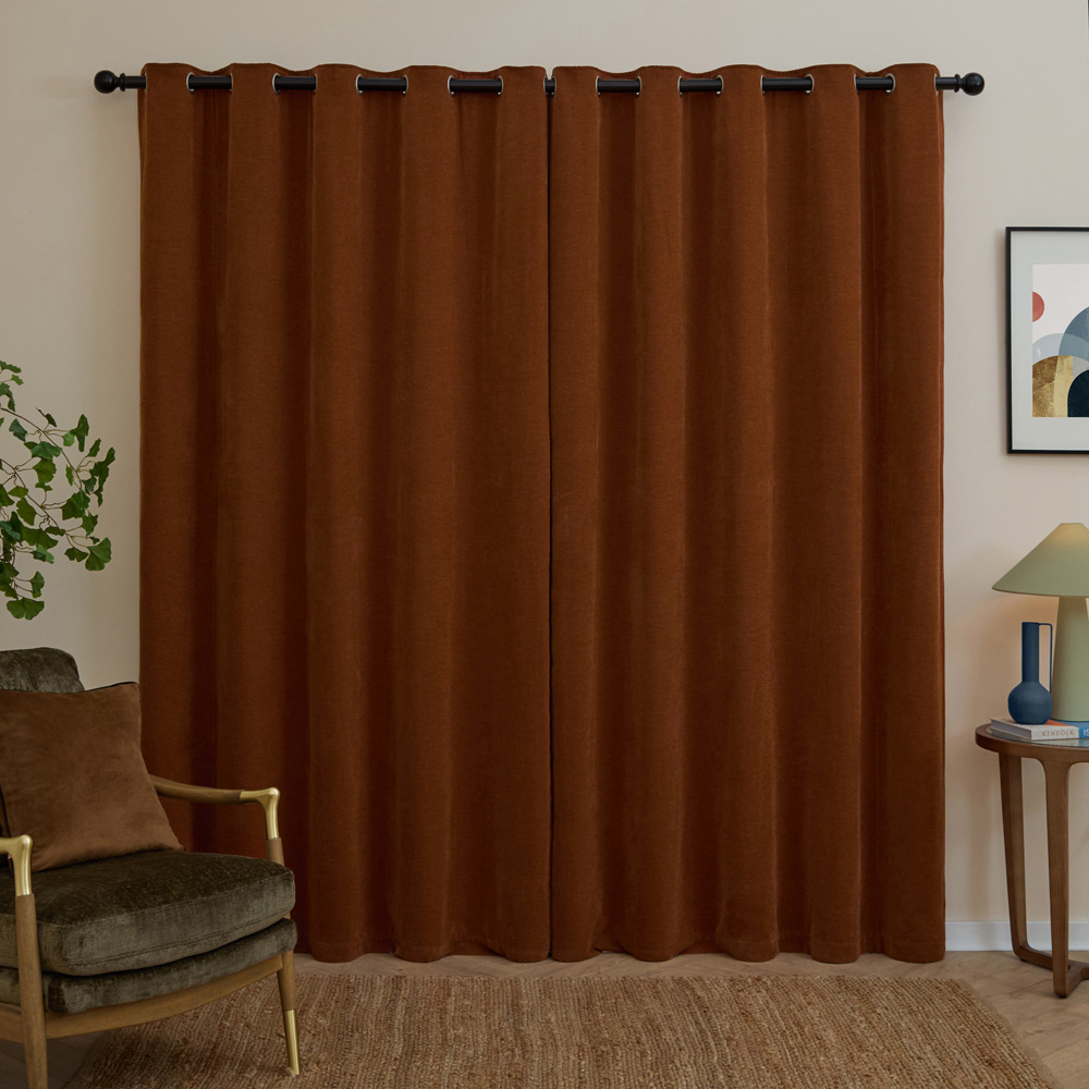 Furn Rust Soft Chenille Blackout Eyelet Curtains 168 x 137cm Image 2