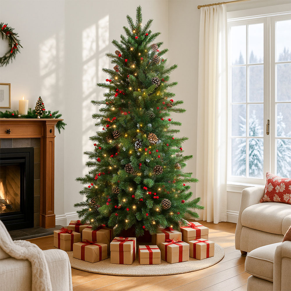 Noel Square Pre Lit Warm White LED Acorns and Berries Artificial Xmas Tree 2.9ft Image 2