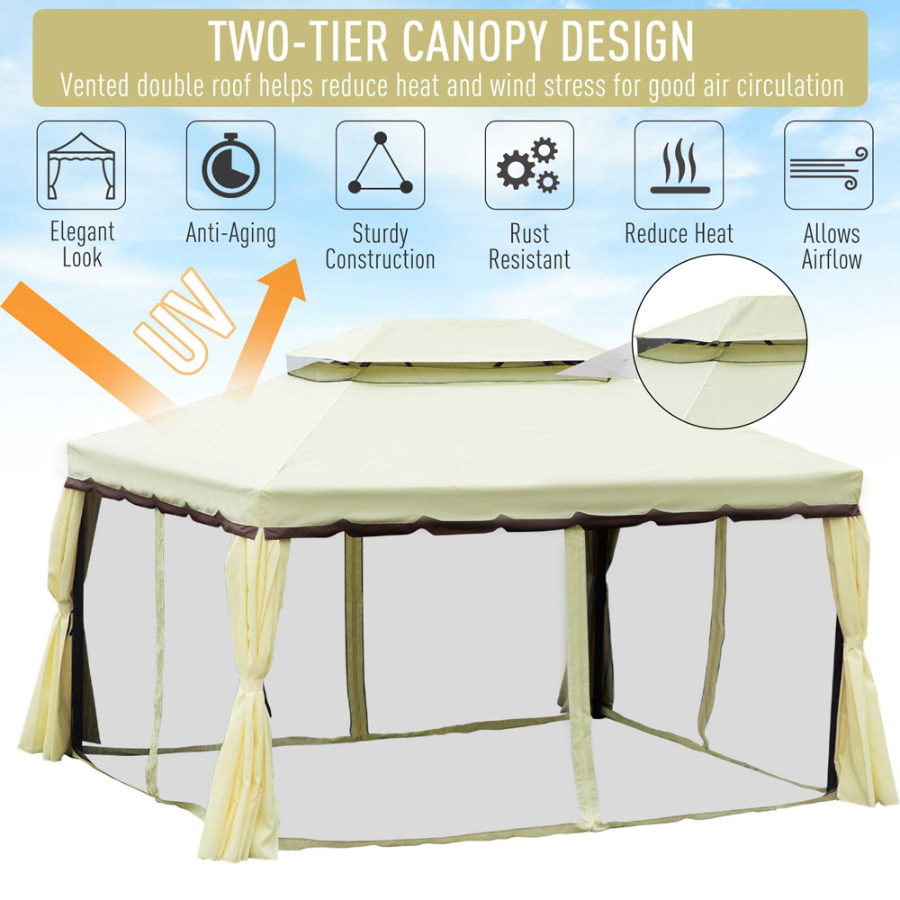 Outsunny 4 x 3m Cream Canopy Pavilion Patio Gazebo Tent with Sides Image 7