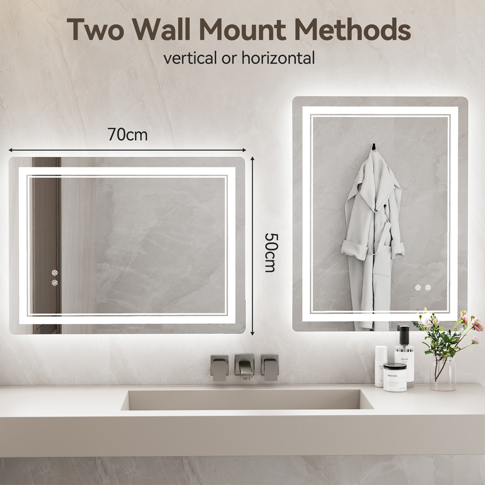 Rattrix White Anti-Fog LED Bathroom Mirror with Dimmable Lights and Memory Function 70 x 50cm Image 7