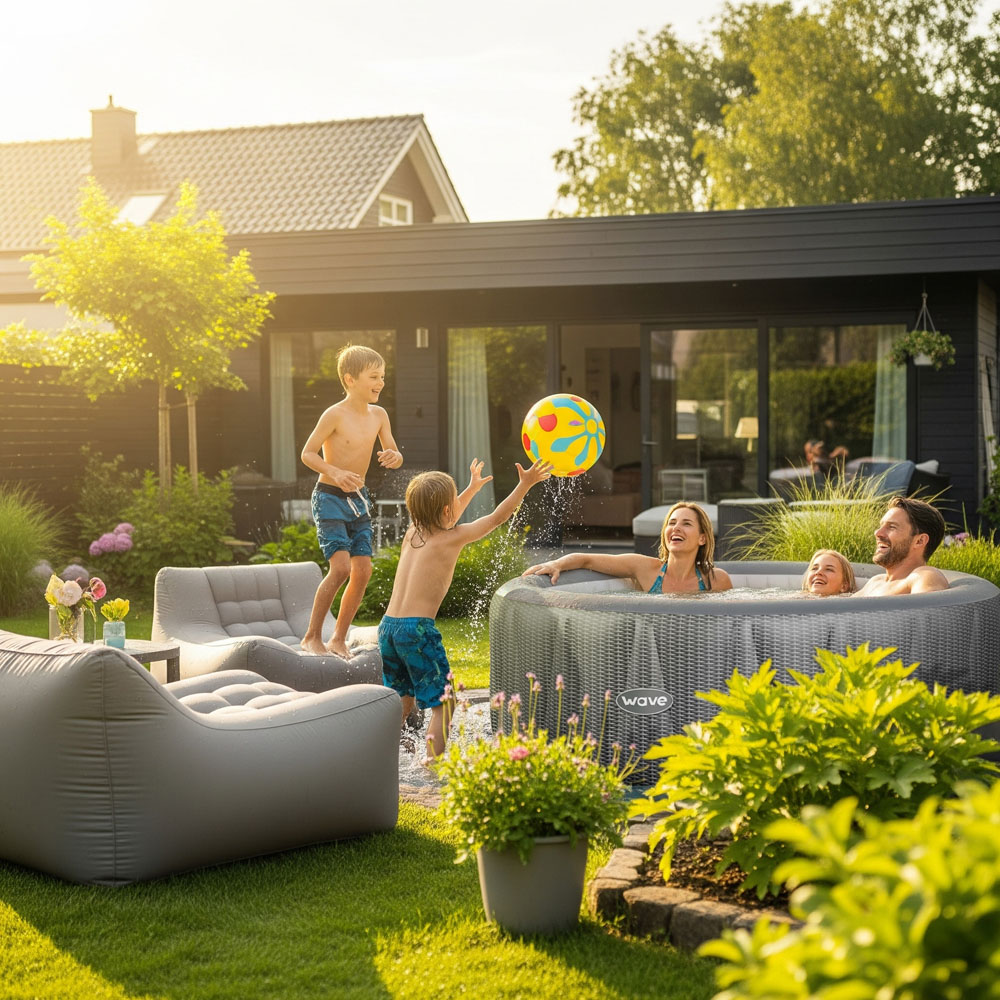 Wave Spas Atlantic 6 Person Grey Rattan Round Inflatable Hot Tub with EnergySave Bundle Image 2