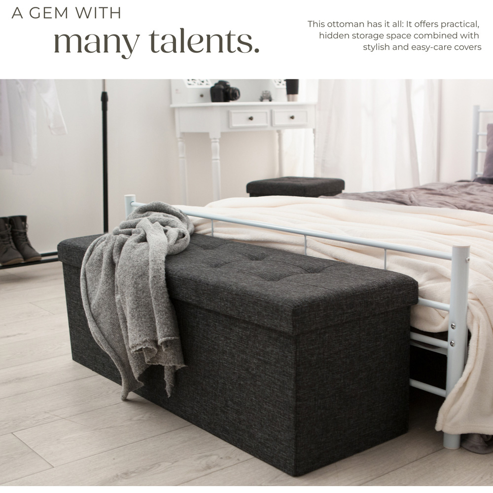 tectake Dark Grey Foldable Padded Stool with Storage Image 6