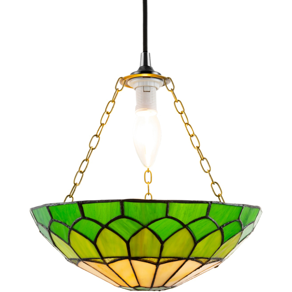 Happy Homewares Amber and Green Stained Glass Domed Pendant Lamp Shade Image 3