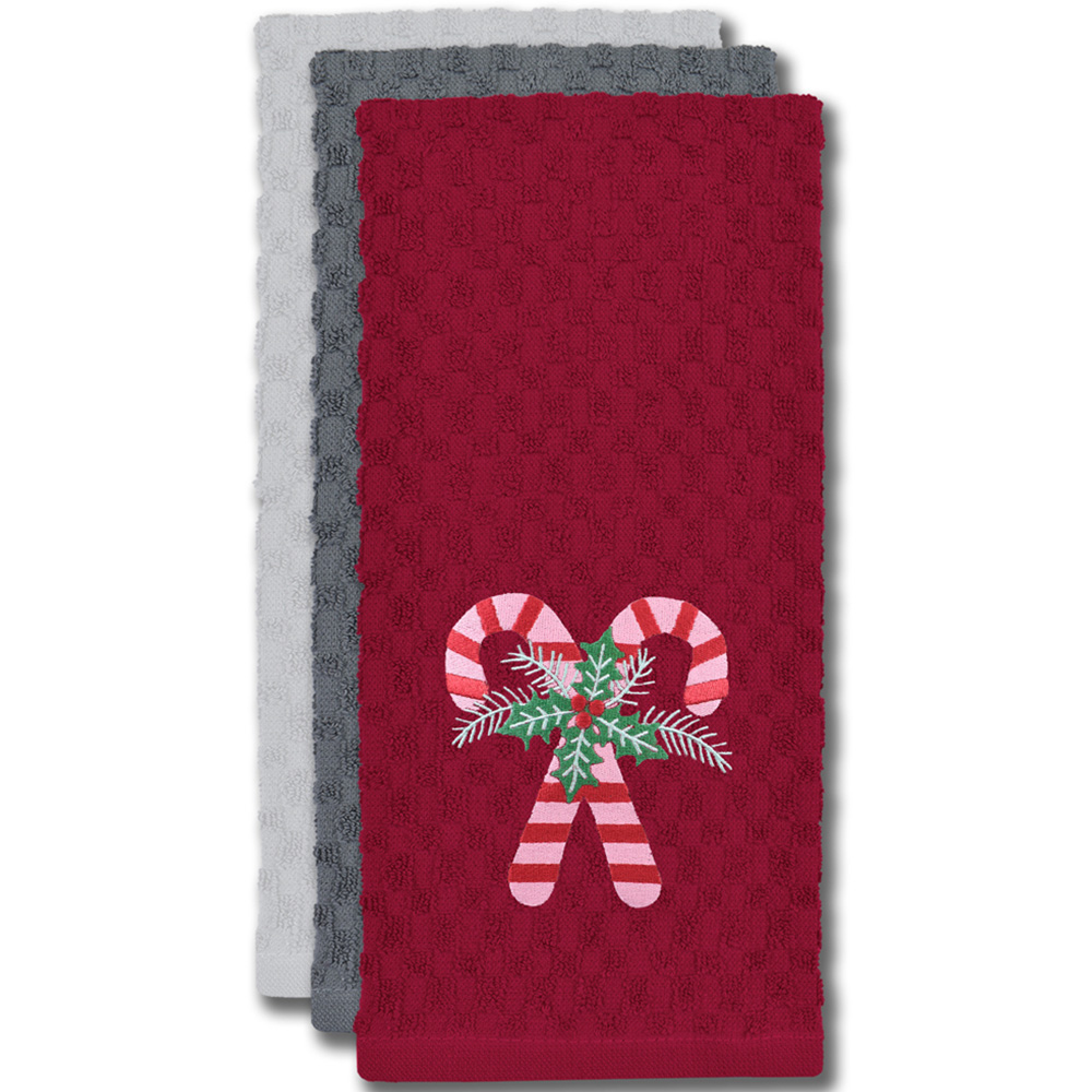 Noel Square Candy Canes Red Tea Towel 3 Pack Image 3