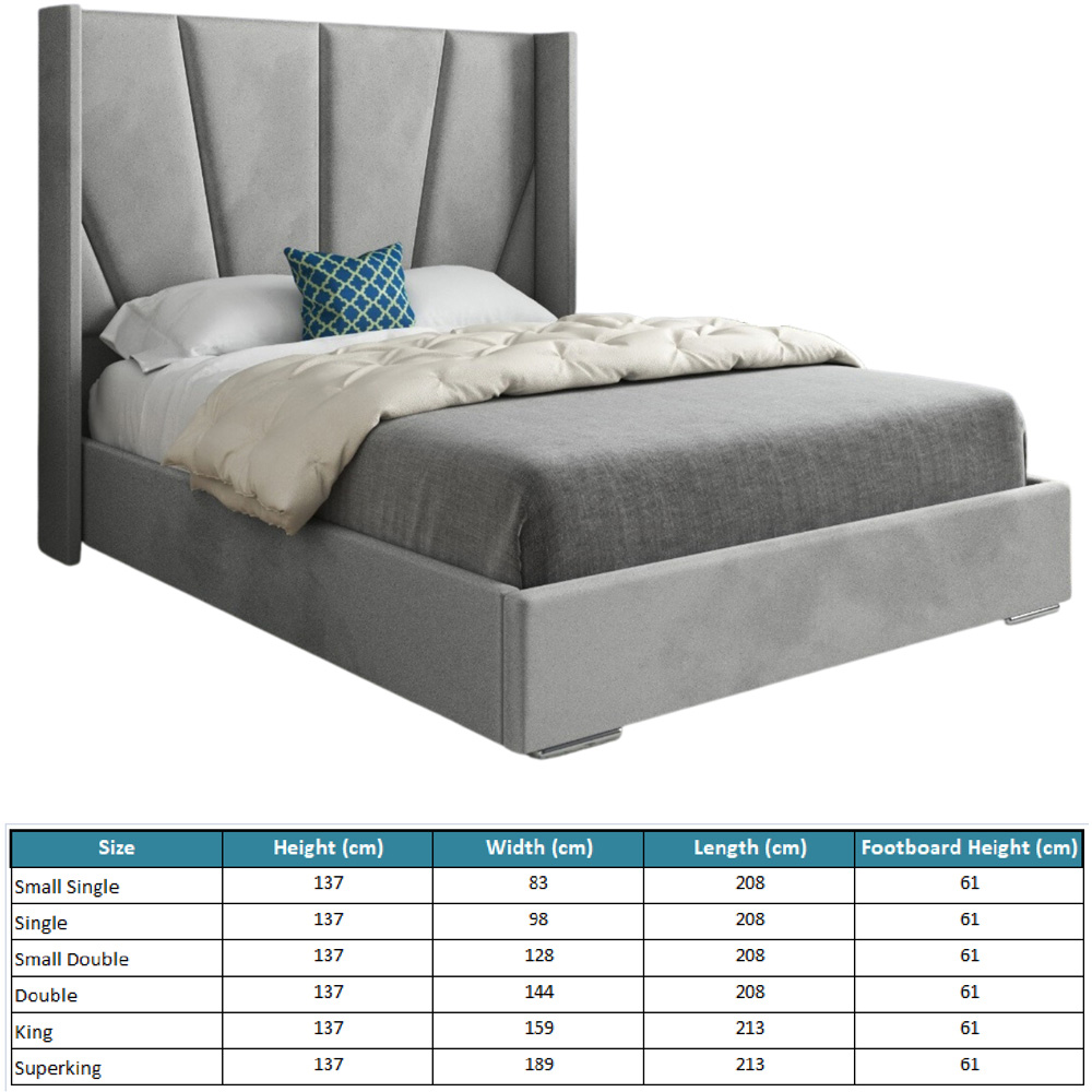 Bellini Grey Super King Size Velvet Upholstered Bed Frame with Wide Curved Winged Headboard Image 7
