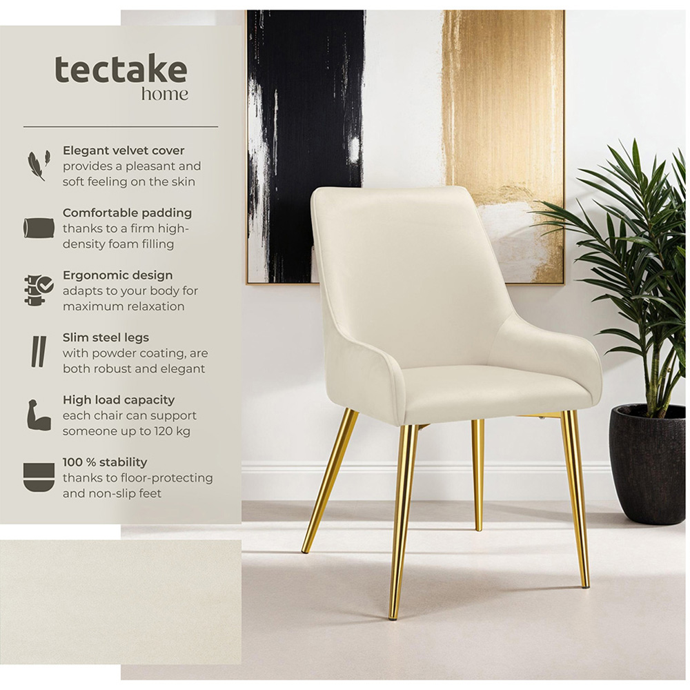 tectake Avane Set of 6 Beige Velvet High Backrest Dining Chair Image 6