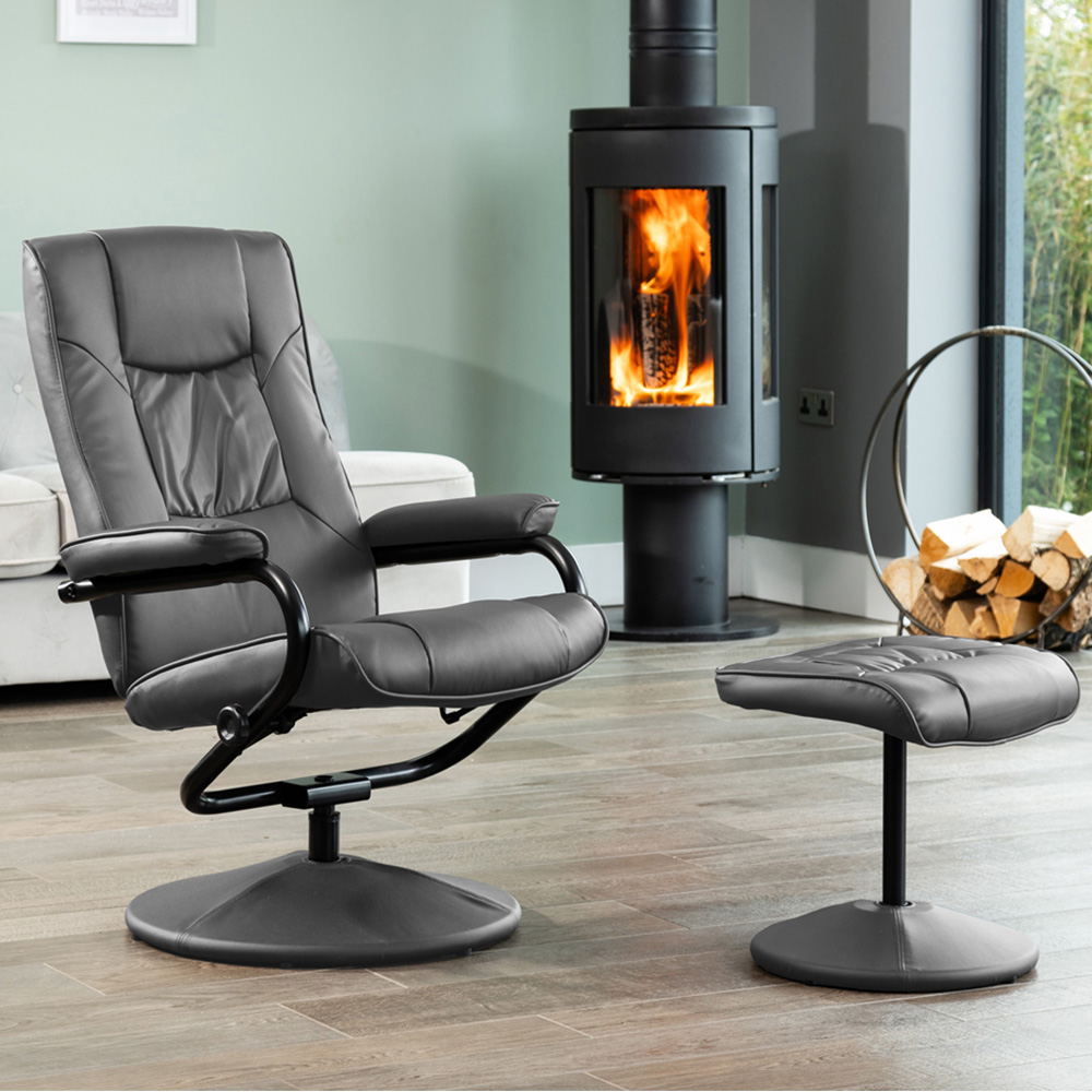 Artemis Home Gibson Grey Swivel Recliner Chair with Footstool Image 1