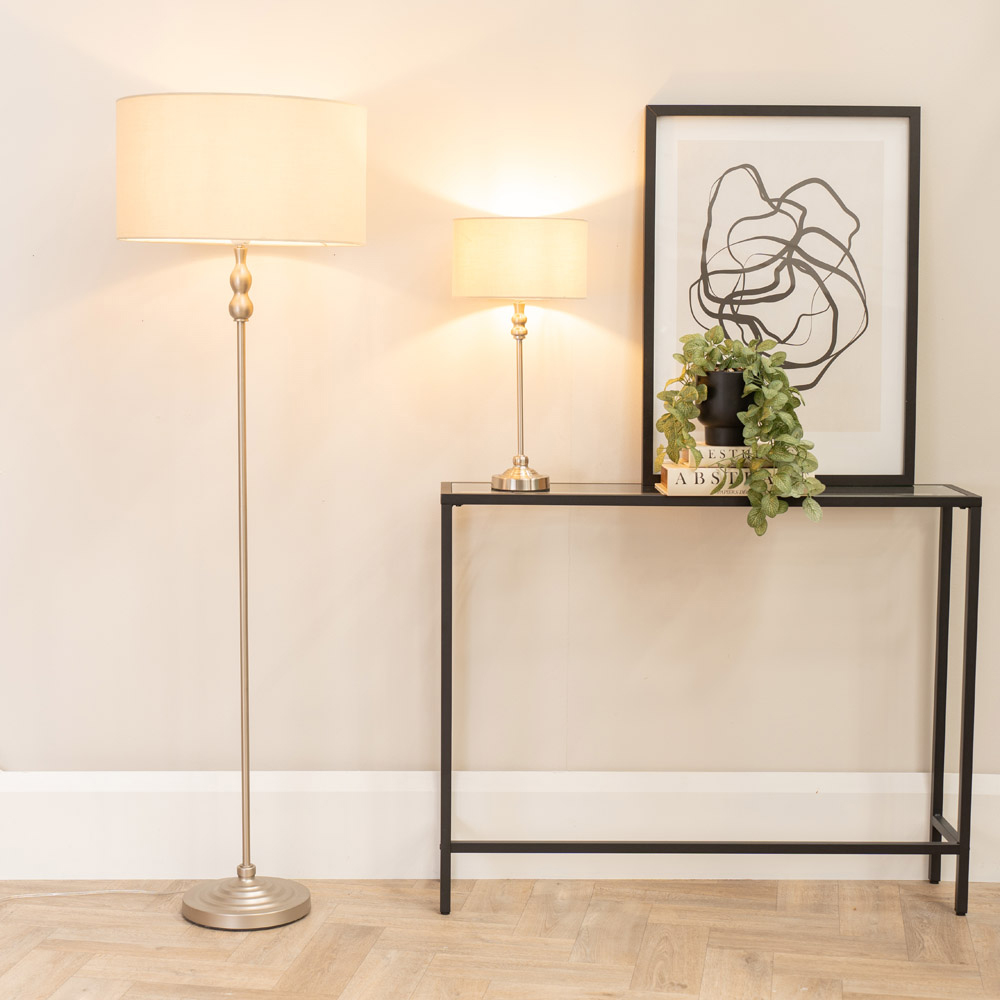 ValueLights Maggie Natural and Brushed Chrome Drum Shade Candlestick LED Table Lamp Image 4