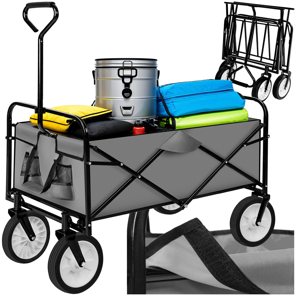 tectake Grey 2 Mesh Pocket Foldable Garden Trolley with 80kg Load Capacity Image 2