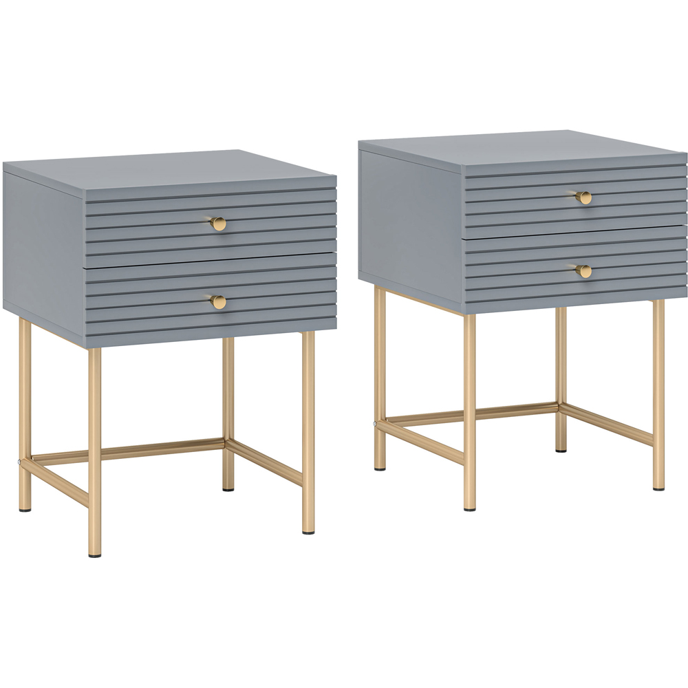 Portland 2 Drawer Grey Bedside Table Set of 2 Image 2