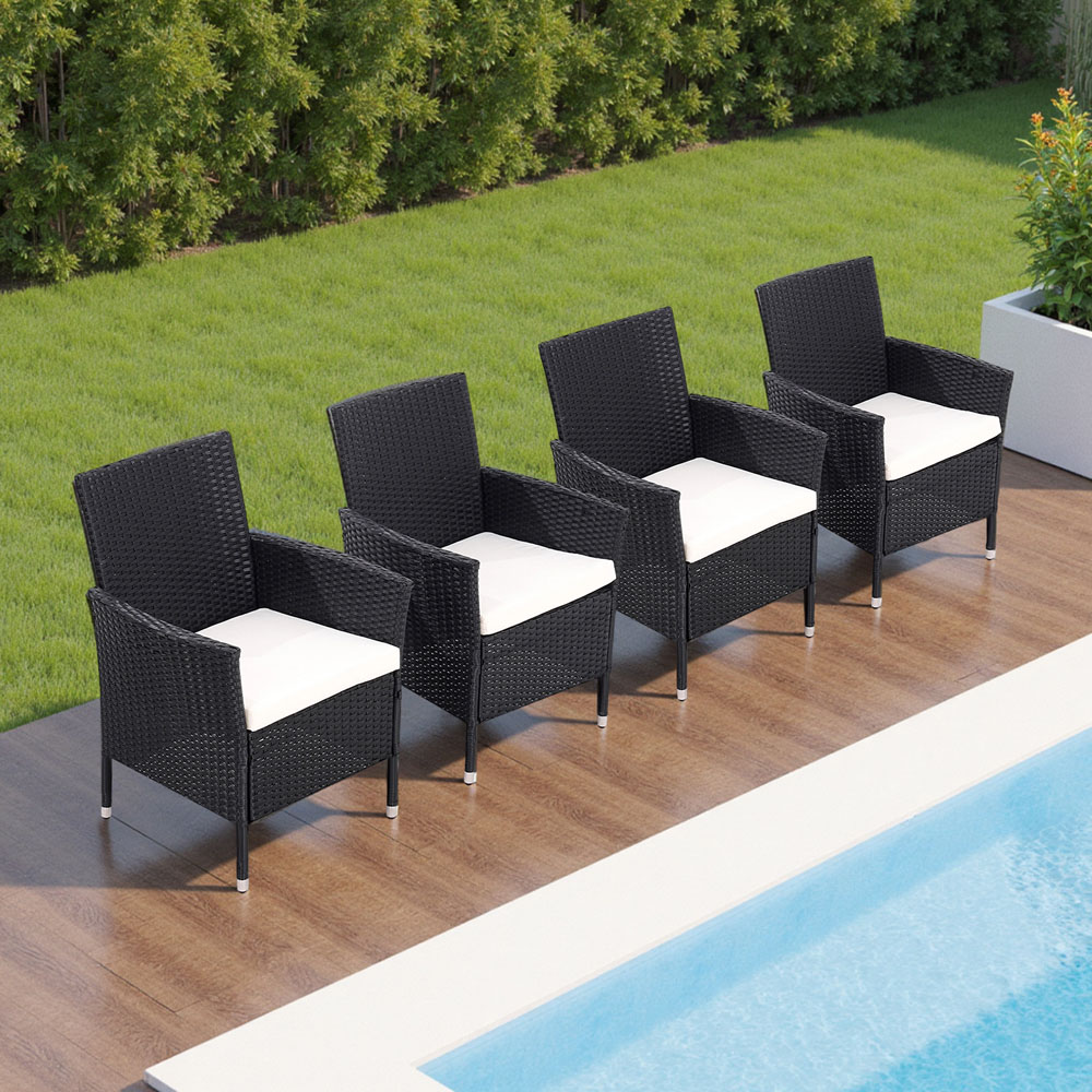 Living and Home Set of 4 Rattan Chair with Cushioned Seat Image 8